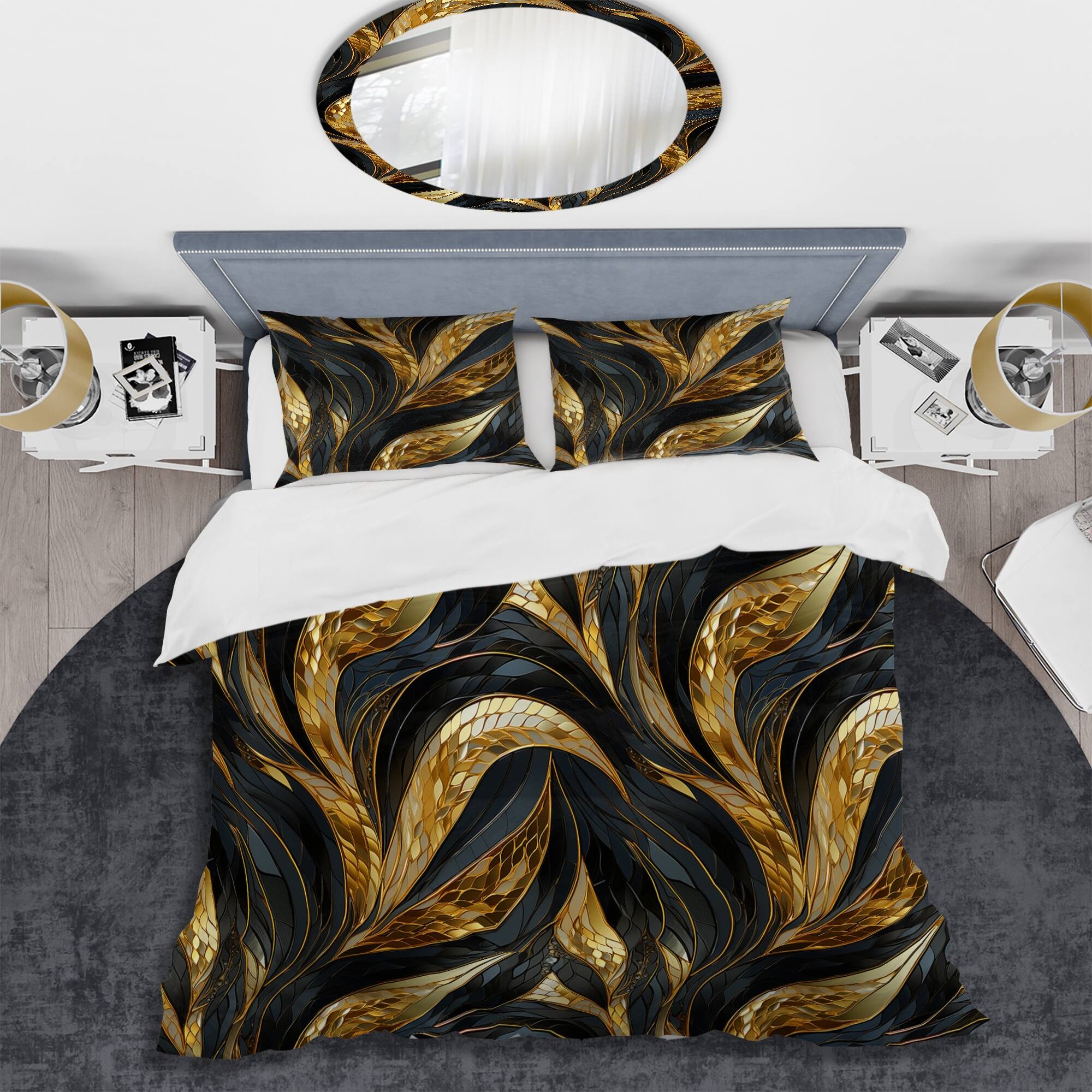 Designart "Glittering Glamour Gaze Sparkling Gold Harmony" Black Glam